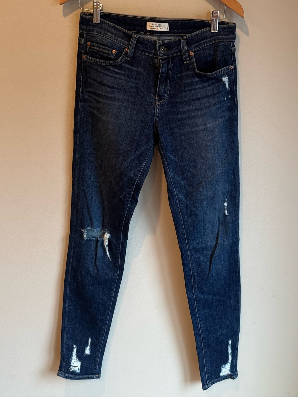 Principle Denim Innovators Dreamer Indigo Mid-Rise Skinny Distressed Jeans Sz 28